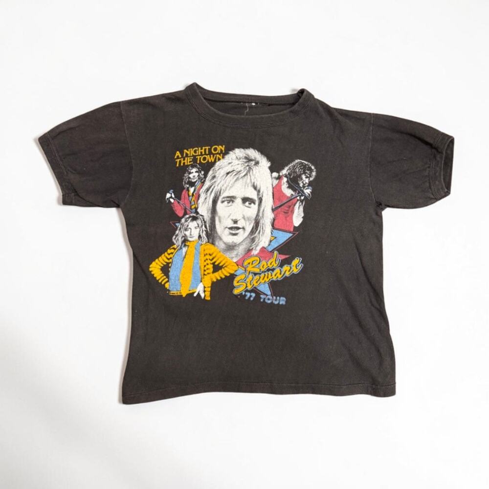 Vintage Rod Stewart Tee A Night on the Town 1977 Tour T-shirt Black
